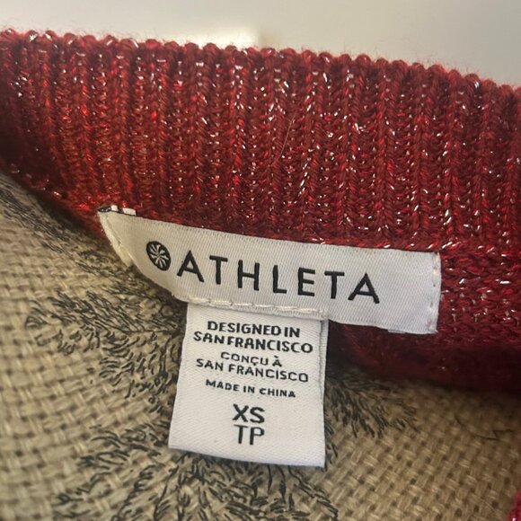 Athleta Crossroads Crewneck Cable Knit Red Metallic Holiday Sweater XS - Picture 4 of 9